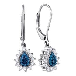 0.53 CTW Blue Color Diamond Teardrop Dangle Earrings 10KT White Gold - REF-34F4N