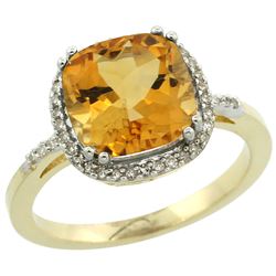 Natural 4.11 ctw Citrine & Diamond Engagement Ring 14K Yellow Gold - REF-44F2N