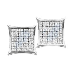 0.20 CTW Pave-set Diamond Square Kite Cluster Earrings 10KT White Gold - REF-16F4N