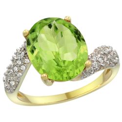 Natural 5.08 ctw peridot & Diamond Engagement Ring 14K Yellow Gold - REF-60F3N