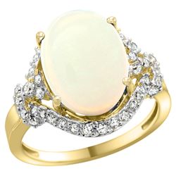 Natural 5.89 ctw opal & Diamond Engagement Ring 14K Yellow Gold - REF-90X7A