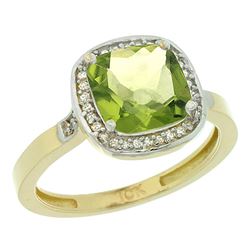 Natural 3.94 ctw Peridot & Diamond Engagement Ring 10K Yellow Gold - REF-30V9F