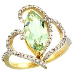 Natural 3.33 ctw Green-amethyst & Diamond Engagement Ring 14K Yellow Gold - REF-77H5W