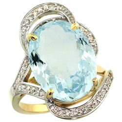 Natural 11.23 ctw aquamarine & Diamond Engagement Ring 14K Yellow Gold - REF-191H2W