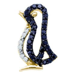 0.17 CTW Black Color Diamond Penguin Bird Animal Pendant 10KT Yellow Gold - REF-8F2N