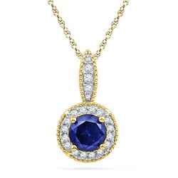 0.15 CTW Created Blue Sapphire Solitaire Diamond Pendant 10KT Yellow Gold - REF-14W9K