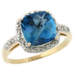 Natural 3.92 ctw London-blue-topaz & Diamond Engagement Ring 10K Yellow Gold - REF-27W3K