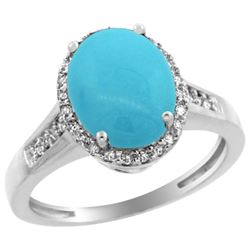 Natural 2.49 ctw Turquoise & Diamond Engagement Ring 10K White Gold - REF-38K6R