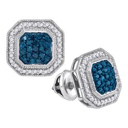 0.50 CTWBlue Color Diamond Octagon Cluster Earrings 10KT White Gold - REF-31N4F