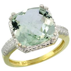 Natural 5.96 ctw Green-amethyst & Diamond Engagement Ring 10K Yellow Gold - REF-32F4N