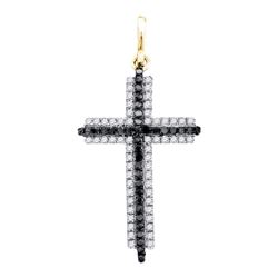 0.23 CTW Black Color Diamond Cross Faith Pendant 10KT Yellow Gold - REF-14M9H