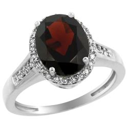 Natural 2.49 ctw Garnet & Diamond Engagement Ring 10K White Gold - REF-35Y2X