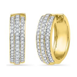 0.50 CTWDiamond Triple Row Hoop Earrings 10KT Yellow Gold - REF-48F7N