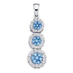 0.94 CTW Blue Color Diamond Triple Cluster Trinity Pendant 14KT White Gold - REF-65H9M