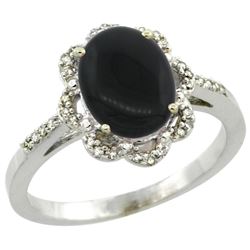 Natural 1.89 ctw Onyx & Diamond Engagement Ring 10K White Gold - REF-27A3V