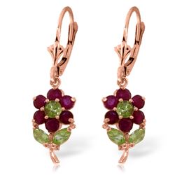 Genuine 2.12 ctw Peridot & Ruby Earrings Jewelry 14KT Rose Gold - REF-46A2K