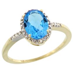 Natural 1.2 ctw Swiss-blue-topaz & Diamond Engagement Ring 14K Yellow Gold - REF-23M2H