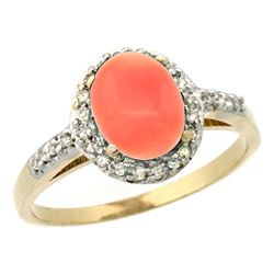 Natural 1.25 ctw Coral & Diamond Engagement Ring 10K Yellow Gold - REF-25V5F