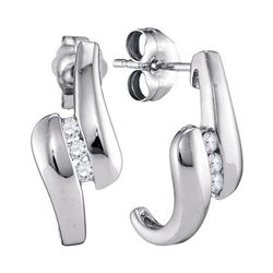 0.12 CTW Diamond Half J Hoop Fashion Earrings 10KT White Gold - REF-20M9H