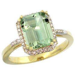 Natural 2.63 ctw green-amethyst & Diamond Engagement Ring 10K Yellow Gold - REF-32G7M