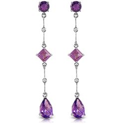 Genuine 6.06 ctw Amethyst & Diamond Earrings Jewelry 14KT White Gold - REF-33X8M