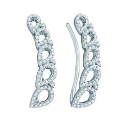 0.33 CTW Diamond Curved Teardrop Climber Earrings 10KT White Gold - REF-32H9M