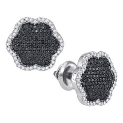 0.50 CTWBlack Color Diamond Cluster Earrings 10KT White Gold - REF-34H4M
