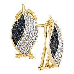 0.45 CTW Black Color Diamond Oval Cluster Earrings 10KT Yellow Gold - REF-34W4K