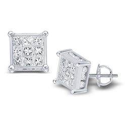 0.52 CTW Princess Diamond Square Cluster Stud Earrings 14KT White Gold - REF-37X5Y