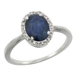 Natural 1.49 ctw Blue-sapphire & Diamond Engagement Ring 14K White Gold - REF-33W2K