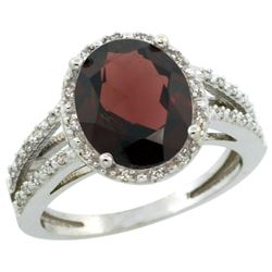 Natural 3.47 ctw Garnet & Diamond Engagement Ring 10K White Gold - REF-38H8W