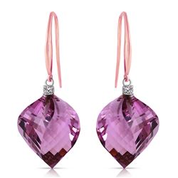 Genuine 21.6 ctw Amethyst & Diamond Earrings Jewelry 14KT Rose Gold - REF-49Y8F