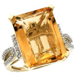 Natural 12.14 ctw Citrine & Diamond Engagement Ring 10K Yellow Gold - REF-53N2G