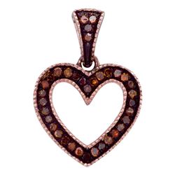 0.10 CTW Red Color Diamond Heart Love Pendant 10KT Rose Gold - REF-13F4N