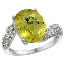 Natural 6.45 ctw lemon-quartz & Diamond Engagement Ring 14K White Gold - REF-52G2M