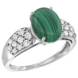 Natural 3.1 ctw malachite & Diamond Engagement Ring 14K White Gold - REF-56W2K