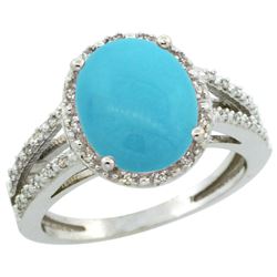 Natural 3.47 ctw Turquoise & Diamond Engagement Ring 14K White Gold - REF-55X7A