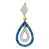 Image 1 : 0.18 CTW Blue Color Diamond Teardrop Pendant 10KT Yellow Gold - REF-18M2H