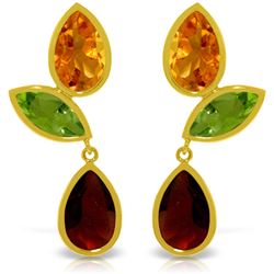 Genuine 13.6 ctw Multi-gemstones Earrings Jewelry 14KT Yellow Gold - REF-62F4Z