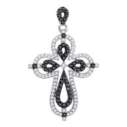 0.54 CTW Black Color Diamond Cross Faith Pendant 10KT White Gold - REF-26K9W