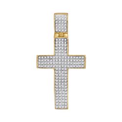 0.50 CTWMens Diamond Roman Cross Charm Pendant 10KT Yellow Gold - REF-44H9M