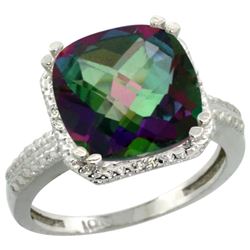 Natural 5.96 ctw Mystic-topaz & Diamond Engagement Ring 10K White Gold - REF-32K4R