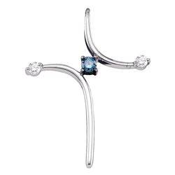 0.25 CTW Blue Color Diamond Cross Spiritual Pendant 10KT White Gold - REF-20M9H
