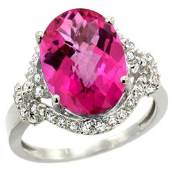 Natural 5.89 ctw pink-topaz & Diamond Engagement Ring 14K White Gold - REF-88Y8X