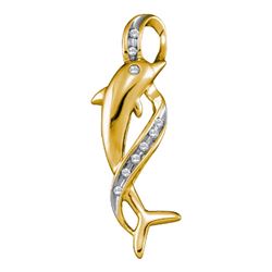 0.06 CTW Diamond Cascading Ribbon Dolphin Pendant 10KT Yellow Gold - REF-9W7K