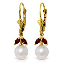 Genuine 4.4 ctw Pearl & Garnet Earrings Jewelry 14KT Yellow Gold - REF-25N3R