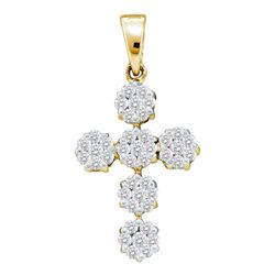 0.50 CTWDiamond Cluster Cross Pendant 14KT Yellow Gold - REF-44M9H