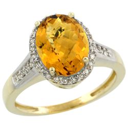 Natural 2.49 ctw Whisky-quartz & Diamond Engagement Ring 14K Yellow Gold - REF-41X2A