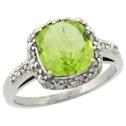 Natural 2.4 ctw Peridot & Diamond Engagement Ring 14K White Gold - REF-34V3F