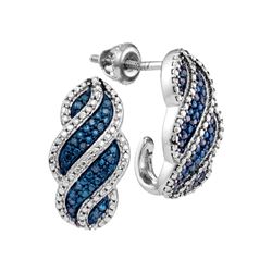 0.10 CTW Blue Color Diamond J Half Hoop Earrings 10KT White Gold - REF-26K9W